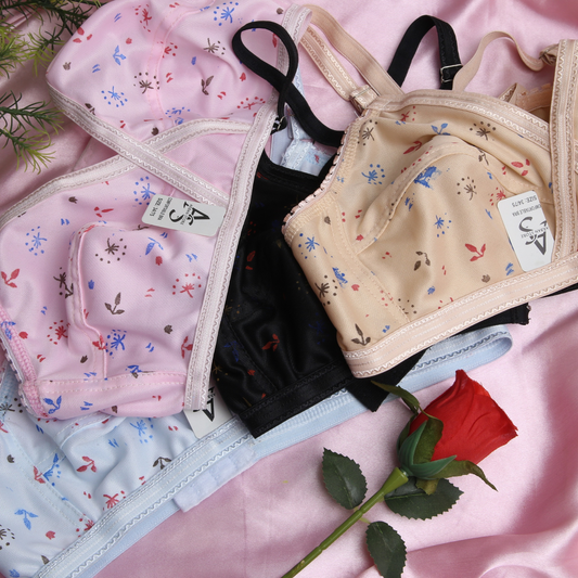 4 Piece Pack - Comfortable Printed Jersey Bras for Women